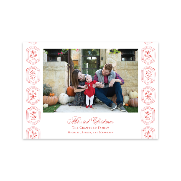 Sweet Block Print Border Red | Holiday Cards