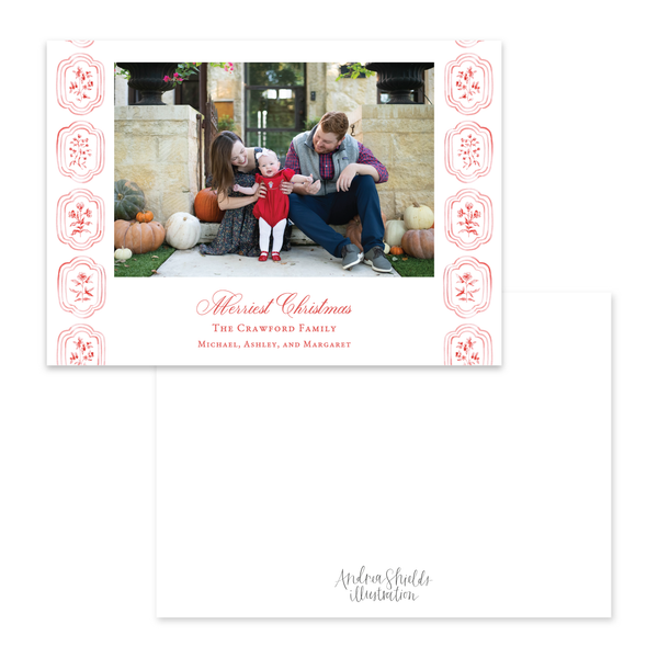 Sweet Block Print Border Red | Holiday Cards