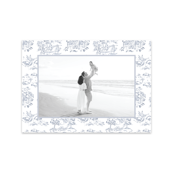 Nativity Toile Border Blue | Holiday Cards