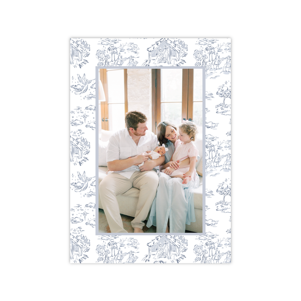 Nativity Toile Border Blue | Holiday Cards