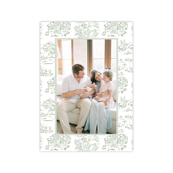 Nativity Toile Border Green | Holiday Cards