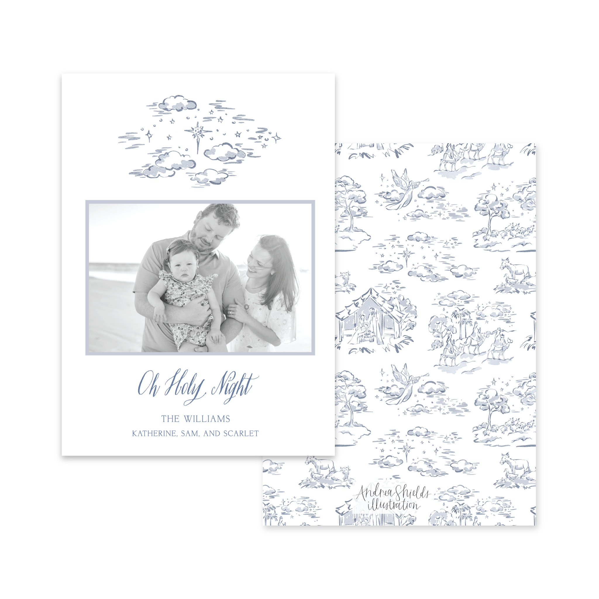 Nativity Toile Holy Night Blue | Holiday Cards